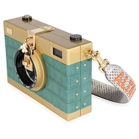 Dolce & Gabbana-Dolce & Gabbana Green Embossed Gold Resin Camera Case Bag-Golden,Metallic