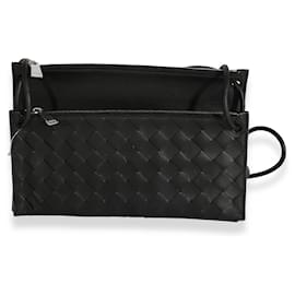 Bottega Veneta-Bottega Veneta Black Intrecciato Leather Double Pouch Crossbody-Black