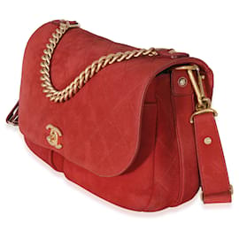 Chanel-Chanel Red Suede Paris In Rome Messenger Bag-Red