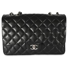 Chanel-Chanel Black Lambskin Jumbo Single Flap Bag-Black