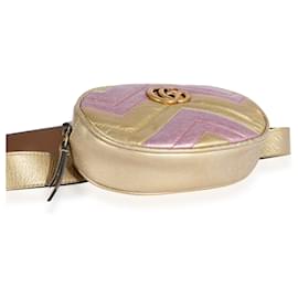 Gucci-Gucci Metallic Gold & Pink Matelassé Marmont Belt Bag-Golden,Metallic