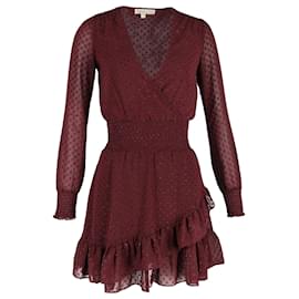 Michael Kors-Michael Kors Clip Glitter Jacquard Smocked Dress in Burgundy Polyester-Dark red