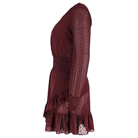 Michael Kors-Michael Kors Clip Glitter Jacquard Smocked Dress in Burgundy Polyester-Dark red