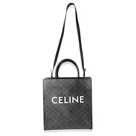 Céline-Celine Black Triomphe Canvas Medium Vertical Cabas Tote-Black