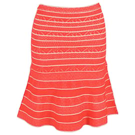 Herve Leger-Herve Leger Striped Flared Skirt in Orange Rayon-Orange