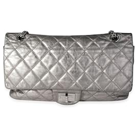Chanel-Ristampa in pelle di agnello stropicciata in peltro metallizzato di Chanel 2.25 227 Flap Bag rivestito-Argento,Metallico