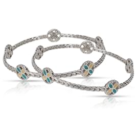 Autre Marque-John Hardy Batu Kawung Bangles 5 Flower Stations, Turquoise & Ivory in Sterling-Silvery,Metallic