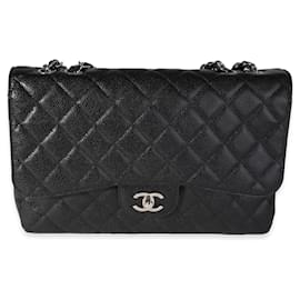 Chanel-Chanel Black Caviar Quilted Jumbo Classic Single Flap Bag-Schwarz