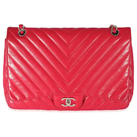 Chanel-Chanel Pink Chevron Jumbo Single Flap Bag aus Lammleder-Pink