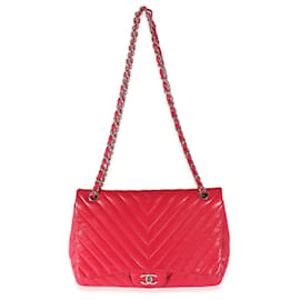 Chanel-Chanel Pink Lambskin Chevron Jumbo Single Flap Bag-Rosa