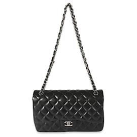 Chanel-Patta foderata classica Jumbo in pelle di agnello nera Chanel-Nero