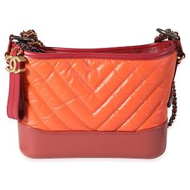 Chanel Orange & Rouge Cuir de veau vieilli Chevron Quilted Small Gabrielle Hobo Orange
