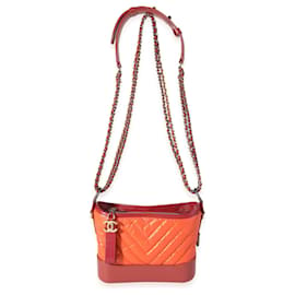 Chanel-Chanel Orange & Red Aged Kalbsleder Chevron Quilted Small Gabrielle Hobo-Orange