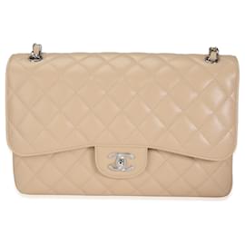 Chanel-Chanel Beige Quilted Caviar Jumbo Classic Double Flap Bag-Brown,Beige