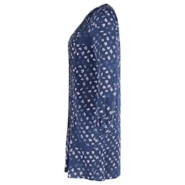 Diane Von Furstenberg-Diane Von Furstenberg Printed Pleated Long-Sleeve Dress in Navy Blue Silk-Navy blue