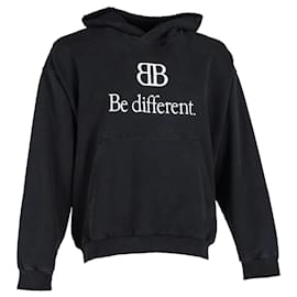 Balenciaga-Balenciaga „Be Different“ Distressed Hoodie aus schwarzer Baumwolle-Schwarz