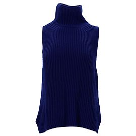 Max Mara Weekend – Geripptes, ärmelloses Rollkragenoberteil aus marineblauer Wolle Blau Marineblau