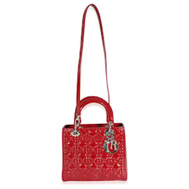 Dior-Christian Dior Red Patent Cannage Medium Lady Dior-Red