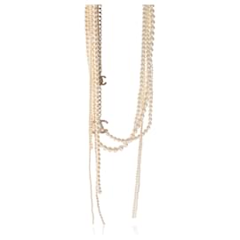 Chanel-Colar com franjas falsas pérolas em tons dourados Chanel Multi-Strand B 14 b-Metálico