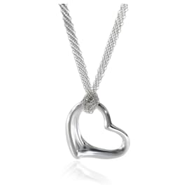 Tiffany & Co-TIFFANY & CO. ELSA PERETTI 36mm Pingente de coração aberto em corrente de malha em prata esterlina-Prata,Metálico