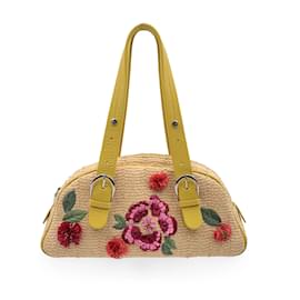 Christian Dior-Limited Edition Yellow Raffia Flower Handbag-Yellow