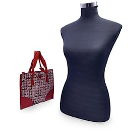 Prada-Petit sac cabas plat en tweed et cuir rouge-Rouge
