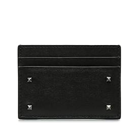 Valentino-Rockstud Leather Card Holder-Black