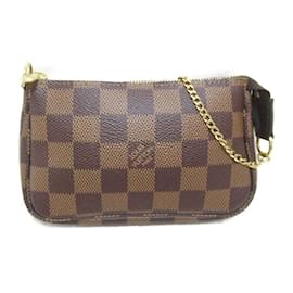 Louis Vuitton-Louis Vuitton Damier Ebene Mini Pochette Acessórios Bolsa de vaidade de lona N58009 Em uma boa condição-Marrom