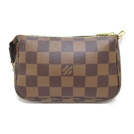 Louis Vuitton-Louis Vuitton Damier Ebene Mini Pochette Acessórios Bolsa de vaidade de lona N58009 Em uma boa condição-Marrom