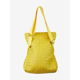 Bottega Veneta-Sac bandoulière à rabat en cuir intrecciato jaune-Jaune