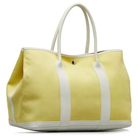 Hermès-Hermes Yellow Toile Garden Party TPM-White,Yellow