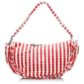 Chanel-Chanel Red Halfmoon Striped Canvas Bag-Red