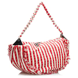 Chanel-Chanel Red Halfmoon Striped Canvas Bag-Red