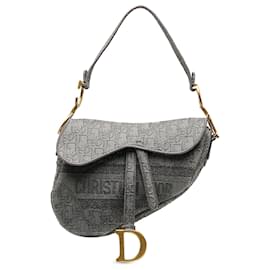 Dior-Dior Gray Embroidered Saddle Bag-Grey