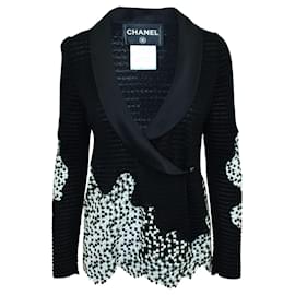 Chanel-SS 2011 Cardigan tricoté noir et blanc-Noir