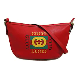 Gucci-Halbmond-Schultertasche mit Logo-Print 523588-Rot