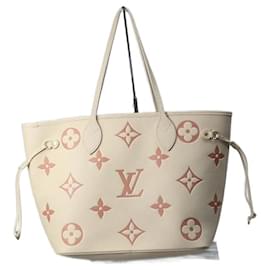 Louis Vuitton-Bolsa tote MM de couro Empreinte com monograma Neverfull creme-Cru