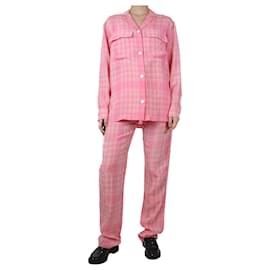 Victoria Beckham-Pink light check shirt and trousers set - size UK 8-Pink