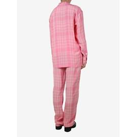 Victoria Beckham-Pink light check shirt and trousers set - size UK 8-Pink
