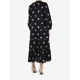 Ulla Johnson-Vestido midi preto com estampa floral em camadas - tamanho Reino Unido 12-Preto