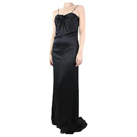 Alessandra Rich-Black silk satin maxi dress with rose detail - size UK 10-Black