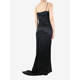 Alessandra Rich-Black silk satin maxi dress with rose detail - size UK 10-Black