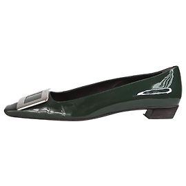 Roger Vivier Dunkelgrüne flache Schuhe mit Lackschnalle – Größe EU 37.5 Grün