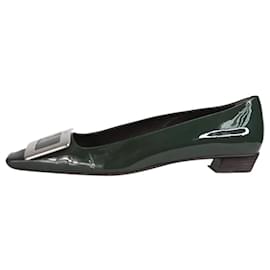 Roger Vivier-Dunkelgrüne flache Schuhe mit Lackschnalle – Größe EU 37.5-Grün