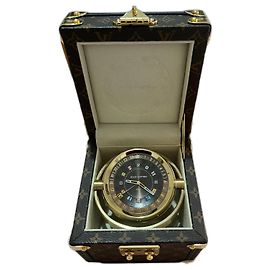 Louis Vuitton Trunk table clock, quartz, 80mm, steel, Monogram canvas. Brown