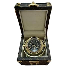 Louis Vuitton-Reloj de mesa baúl, cuarzo, 80MM, acero, Monograma de lona.-Castaño