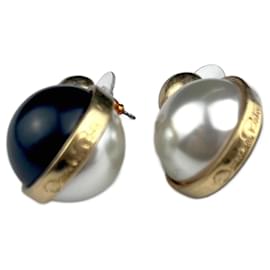 Oscar de la Renta-OSCAR DE LA RENTA Pendientes colgantes de bola de perlas de esmalte negro chapados en oro firmados-Multicolor