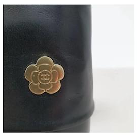 Chanel-Chanel 2016 Botas de cano médio de couro preto flor camélia-Preto