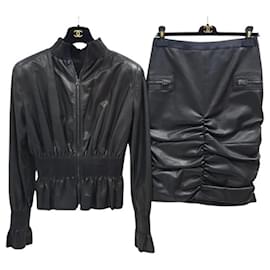 Tom Ford-Tom Ford Black Leather Jacket Skirt Suit-Black
