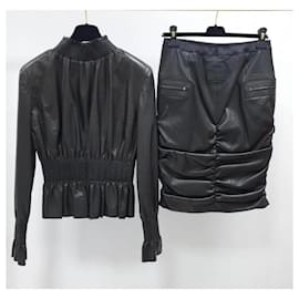 Tom Ford-Tailleur jupe veste en cuir noir Tom Ford-Noir